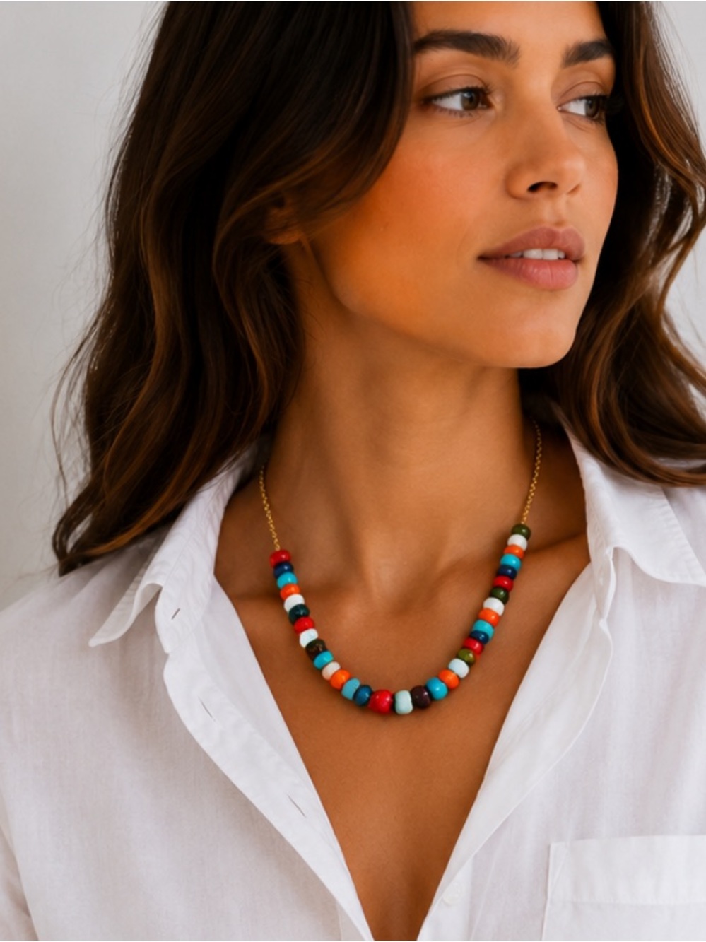 New! Colorful 18K Gold Plated Mixed Bead Dopamine Necklace NWOT 5068